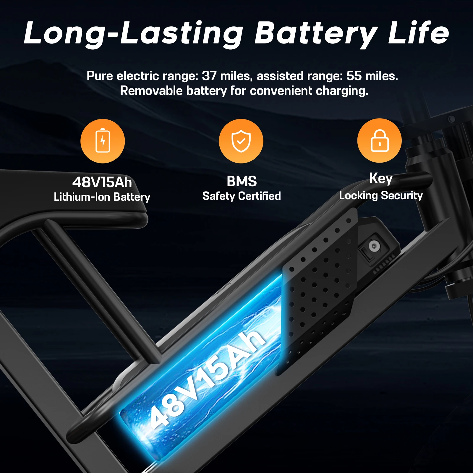 Spacewalk Mountain Electric Bike , 20" Fat Tire Ebike, Wider Seat 750W Peak Motor, Removable Battery, 4X Suspension Ebike view 4