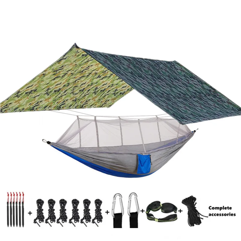 Hammock Camping with Bug Net/Netting and Rain Fly Tarp,Portable Nylon Parachute Hammocks for Outdoor Indoor Survival & Travel 