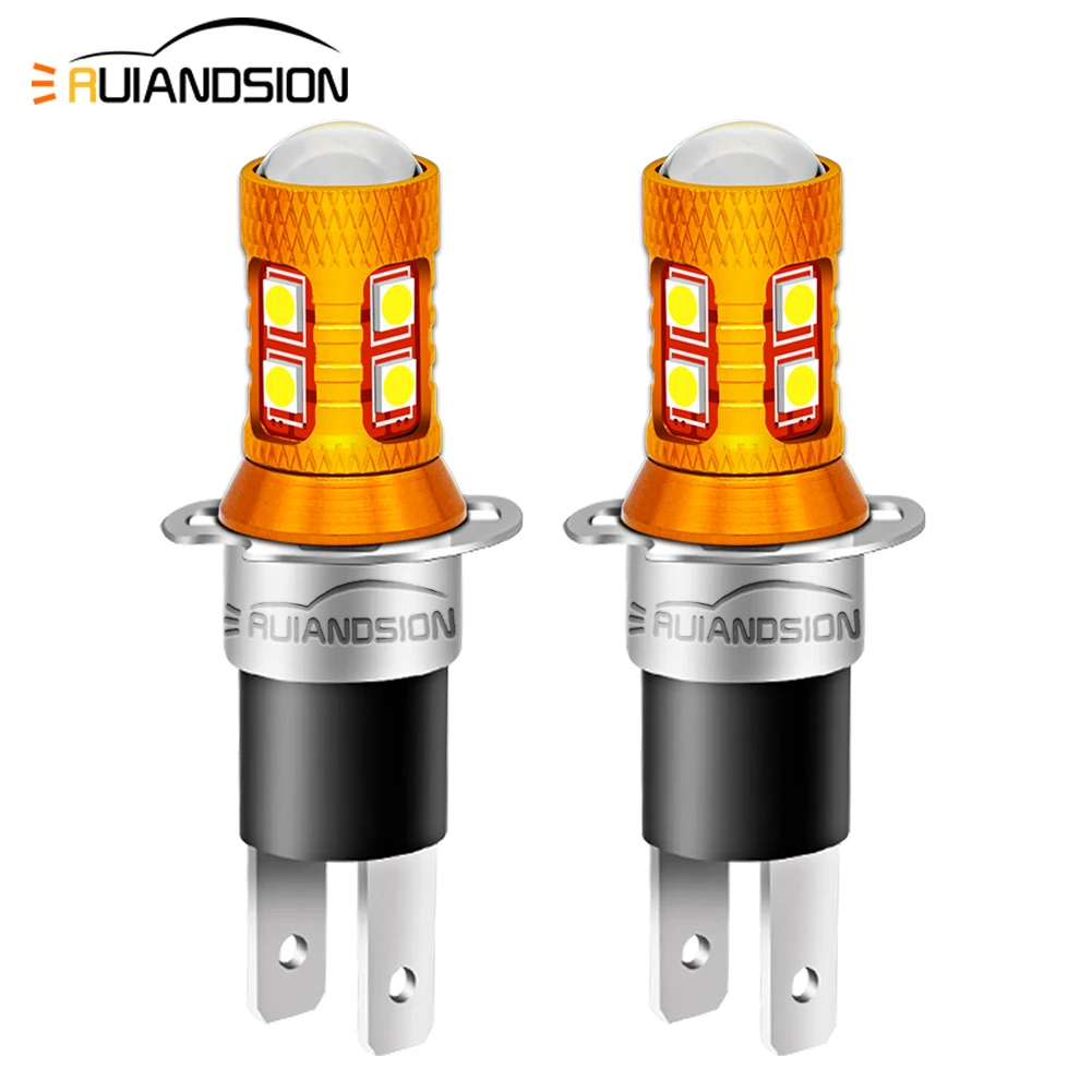 RUIANDSION-H3C 슈퍼 브라이트 3030 + 크리 안개등, 1800LM, 운전 주간 주행 램프, 자동차 헤드라이트, 화이트 10-30V, 6000K, 2 개
