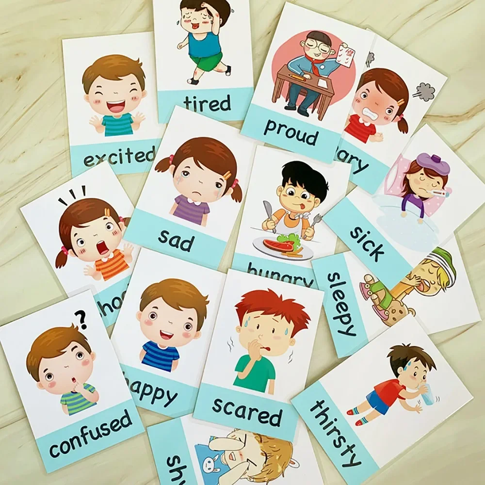 Baby Montessori Toys Emotion Weather Learning Card Cartoon English Flash Cards Kids Learning Toys Educational Toys for Children 3