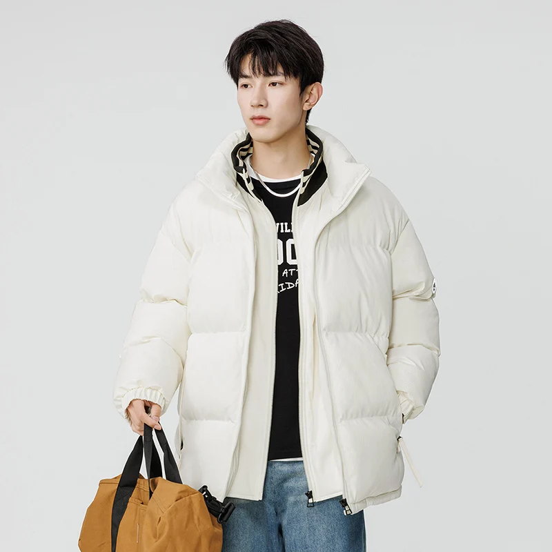 Winter Men's Padded Jacket Corduroy Fake Two Pieces Coat Stand Collar Zip-up Windbreaker Waterproof Outerwear Unisex Warm Parkas