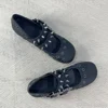 Gothic Punk Style Double Buckle Rivet Pumps Women Round Toe Skull Cute Flat Bottom Mary Jane Ballet Shoes 2025 New Leather Shoes 6