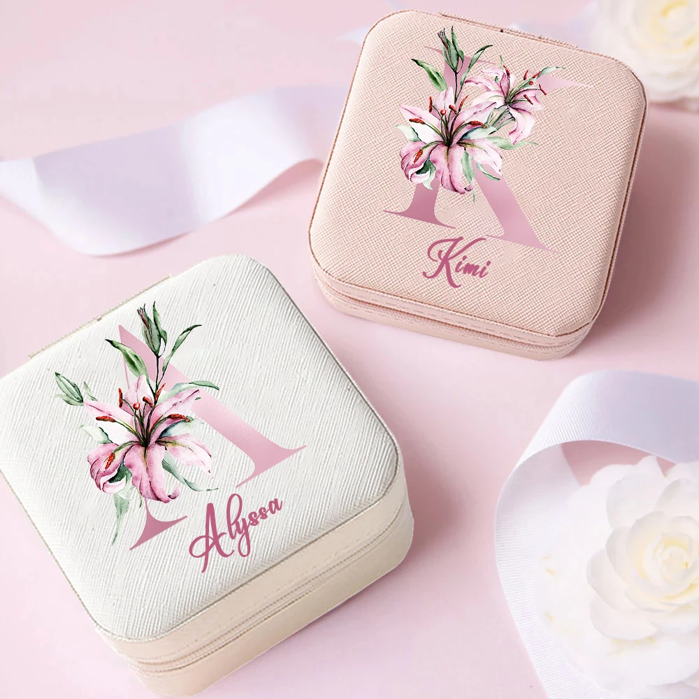 Boite A Bijoux Voyage Boîte à Bijoux Personnalisable - Avec Nom & Fleur De Naissance | Rangement Voyage | Cadeau Femme Boite Bijoux