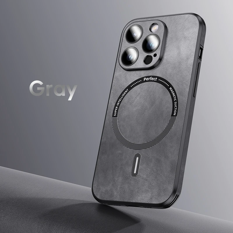 thumbnail image 1 of Funda magnética de cuero para teléfono móvil, protector de lente de vidrio a prueba de golpes de lujo para iPhone 15, 14, 13, 12, 11 Pro Max, 1 of 5