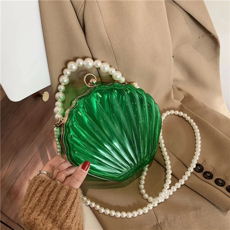

Fashion Personality Pearl Handbag Makeup Bags Transparent Simple Shell Bag Shoulder Bag Messenger Bag