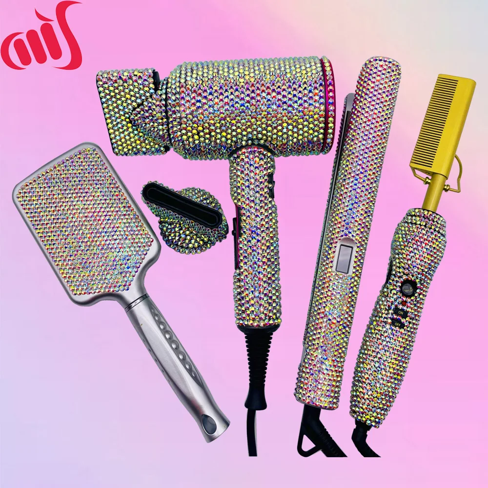 Hair Hot Tools Set Rhinestone Flat Iron Heating Comb Hair Blow