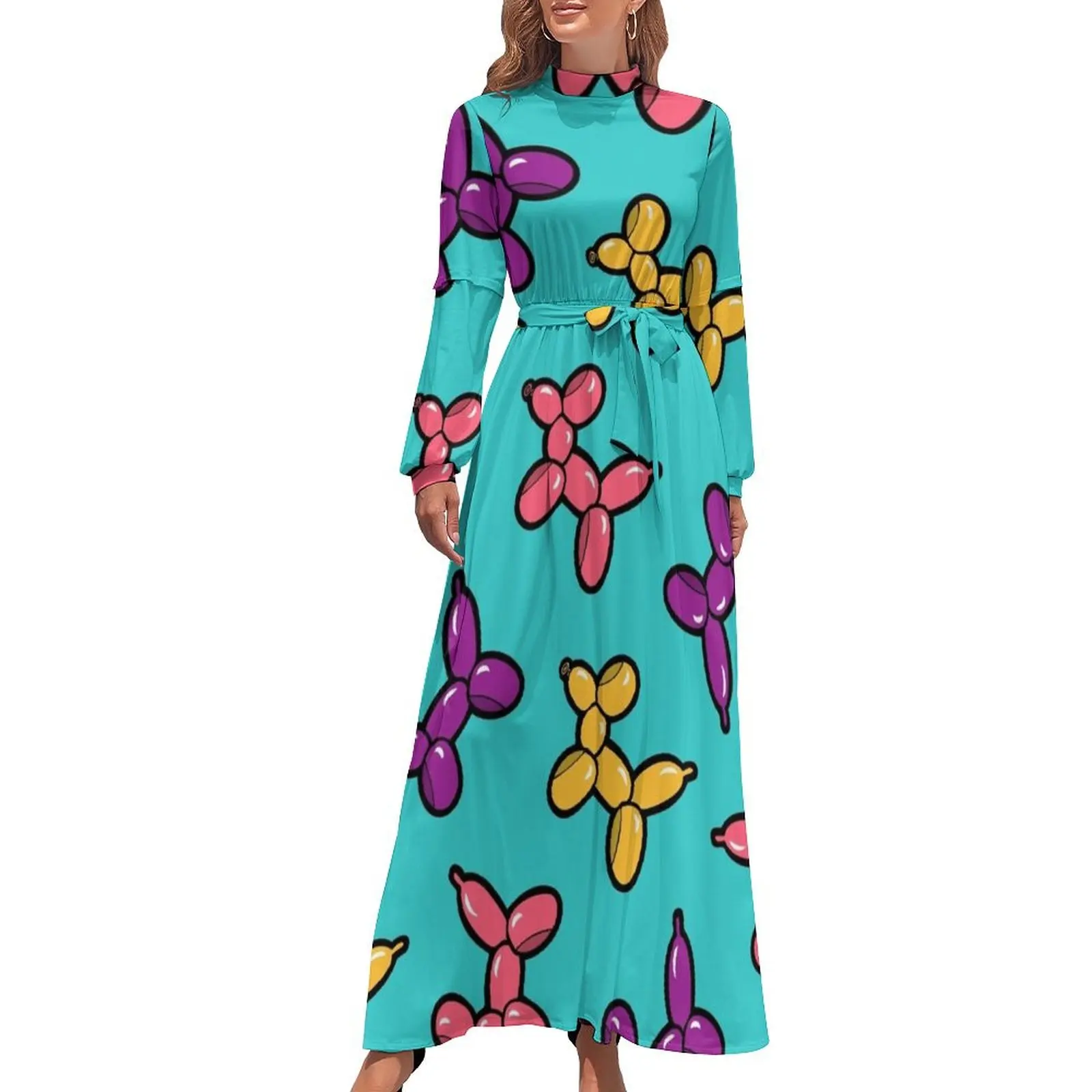 thumbnail image 1 of Vestido largo azul con estampado de perros y globos, vestidos de fiesta para mujer, vestidos de verano, 1 of 5
