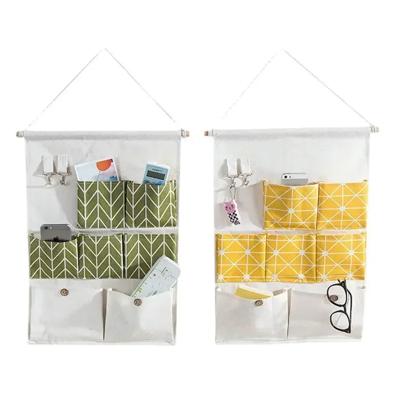 Home Cotton Linen Storage Hanging Bag Dormitory Mobile Phone Storage Door Back Fabric Wall Hanging Storage Bag Bathroom Hanging 6