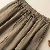 Black Cotton Linen Casual Elastic High Waist Loose Women's Pants Korean Fashion Wide Leg Ankle-Length Pants For Women 2025 - Image 4