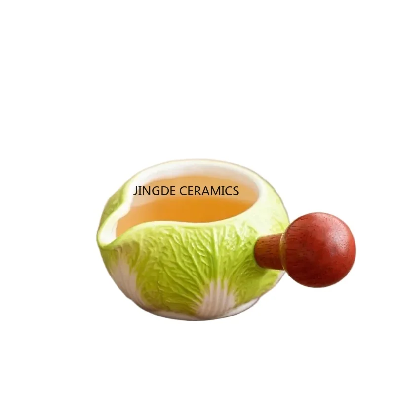 220ml Ceramic Creative Cabbage Fair Home Large Tea Dispenser Wooden Handle Anti scalding Tea Sea Kung Fu Tea Set