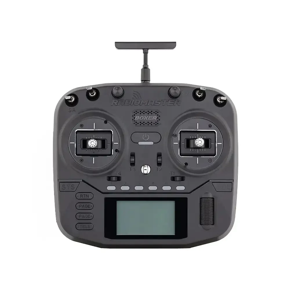 Détail des molettes et boutons de la radiocommande BOXER, émetteur RC CC2500 pour simulateur
