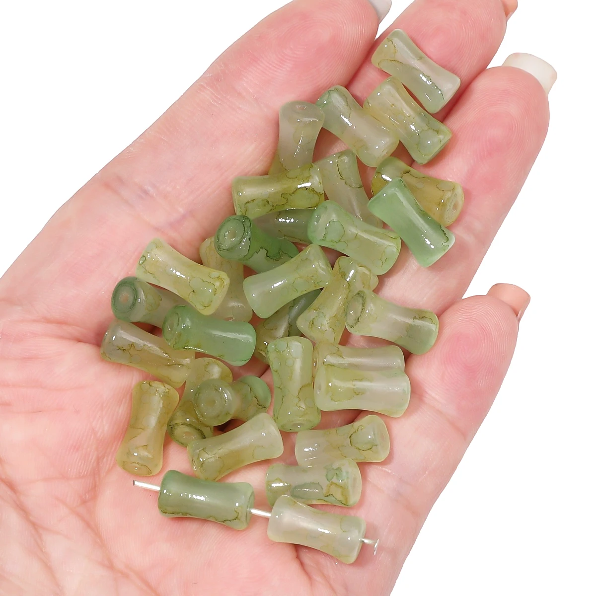 20pcs glass halo dyed sprinkled with gold and bamboo beads, ancient style separated bead jewelry, handcrafted DIY hair accessori