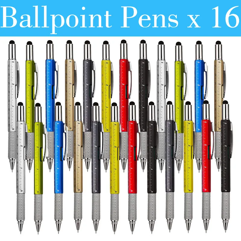 

16Pcs Multifunction Ballpoint Pen with Modern Handheld Tool Measure Technical Ruler Screwdriver Touch Screen Stylus Spirit Level