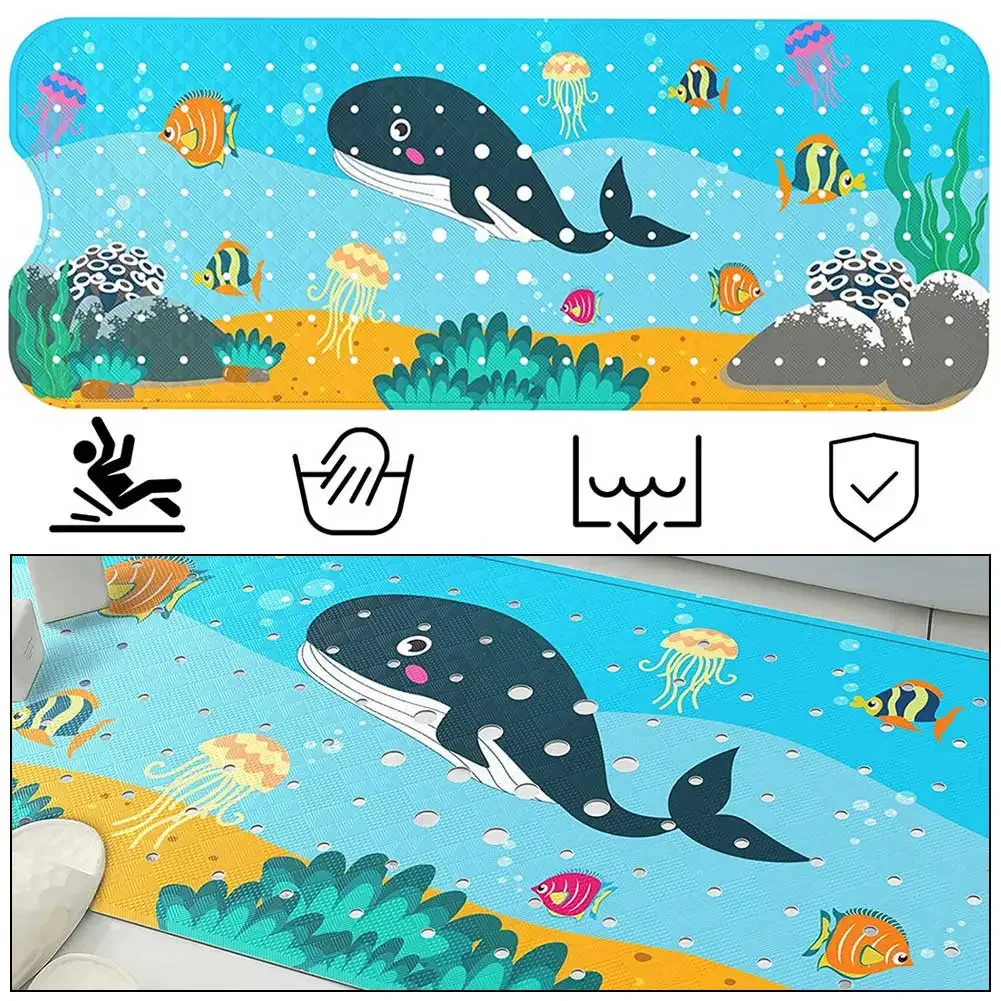 Baby Bath Mat Non Slip Kids Bathtub Mat with Drain Holes 40x16 in Bathtub Cartoon Toddler Bath Tub Shower