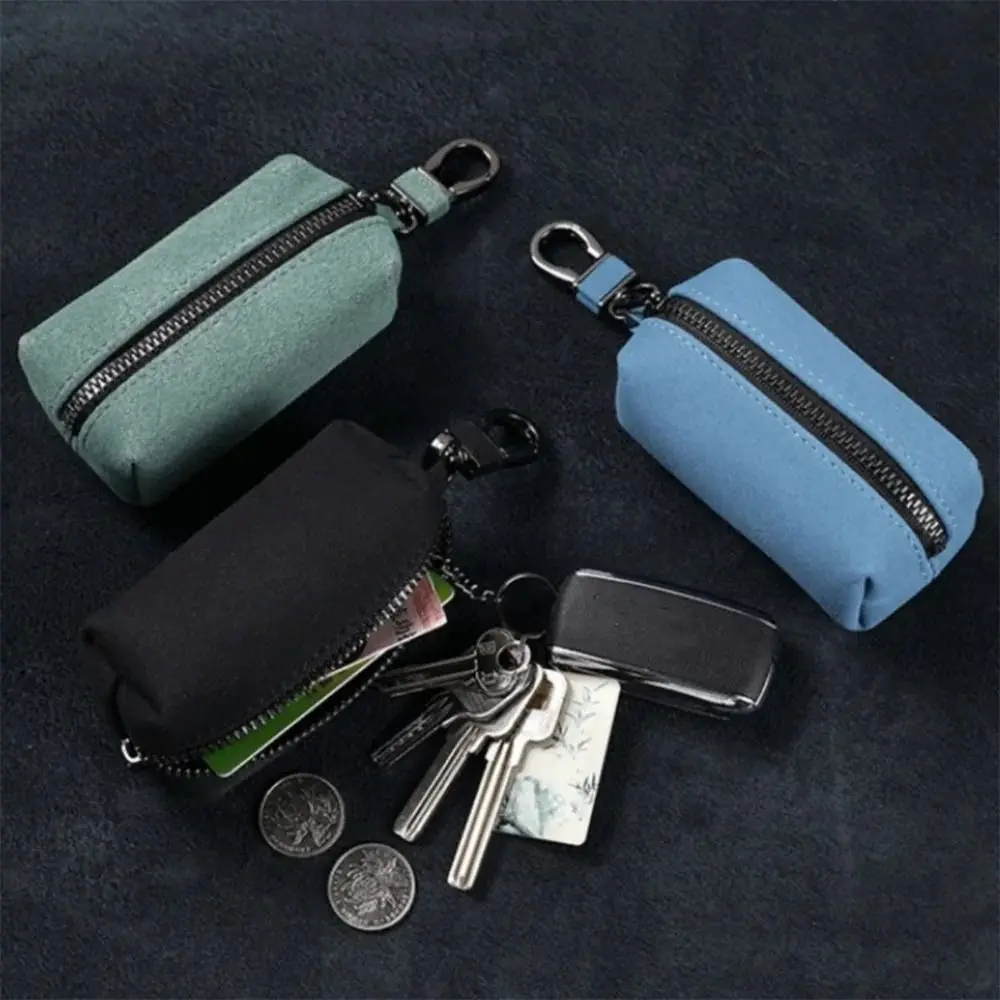 Compact Suede Leather Keychain Wallet with Zipper - Multifunctional Coin Purse & Large-Capacity Key Holder