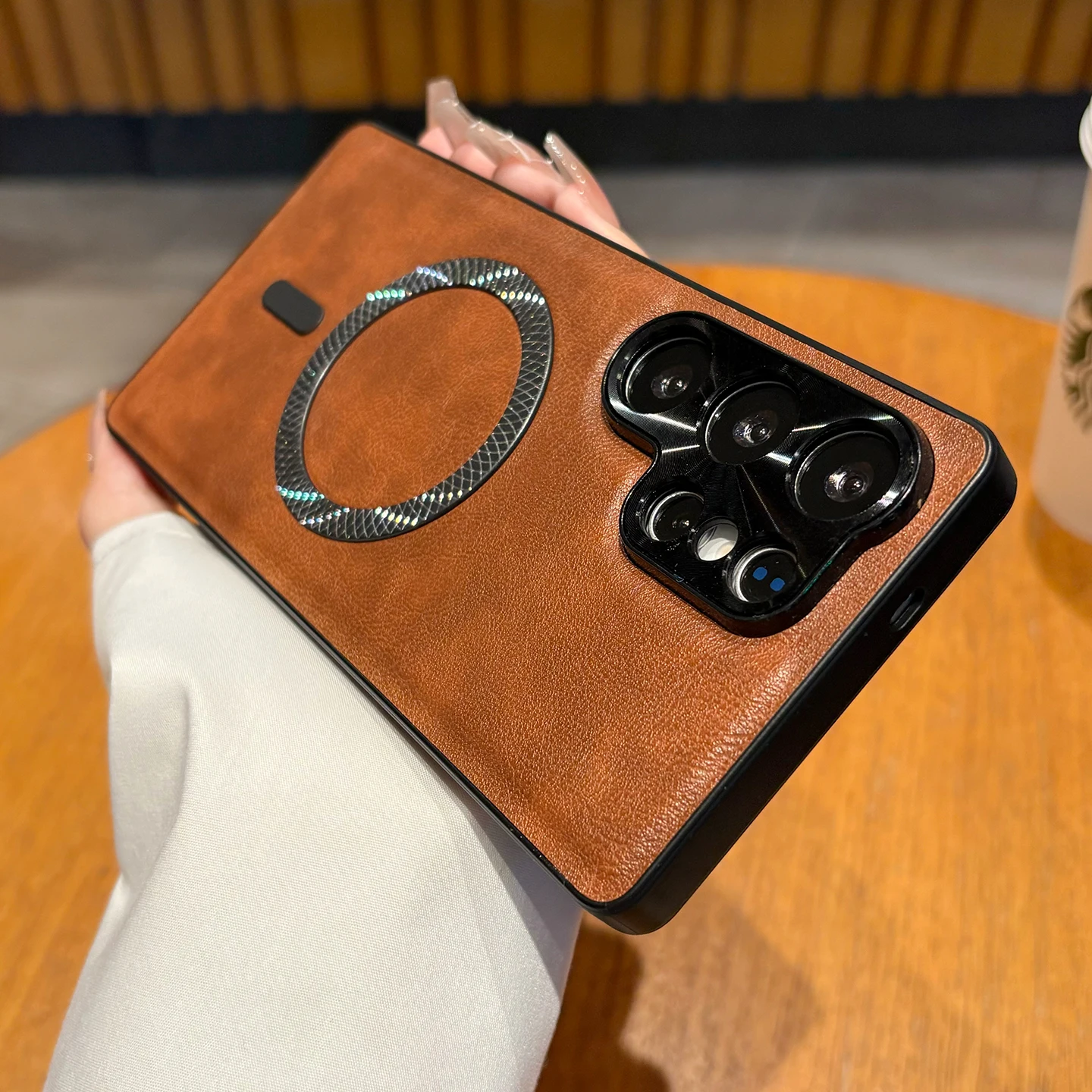 Magnetic PU Leather Case with Metal Camera Protector - Soft Shockproof Cover with Mag-safe Compatibility