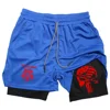 Men Anime Double Layer Shorts Gym Workout Printed Sports Multi-performance Training Quick-drying Jogging Pants Towel Pants M-3xl 6