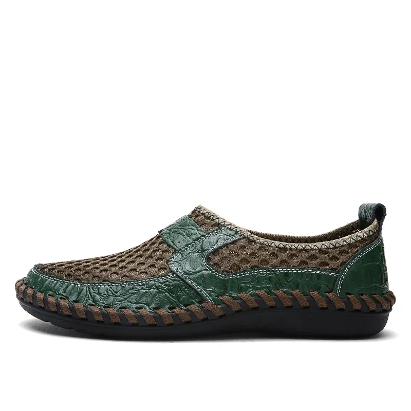 New Summer Men Casual Shoes Breathable Letaher Shoe Man Loafers Soft Flats Sandals Handmade Male Driving Shoes Large Size 46