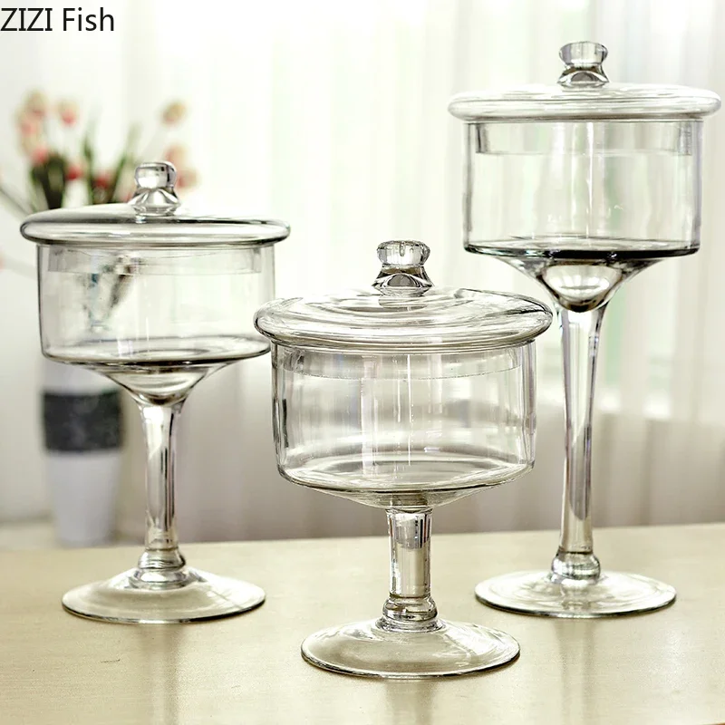 Minimalist European Tall Clear Glass Jar Cake Pan Candy Pots Tea Caddy Desk Decoration Dried Fruit Dessert Storage Jars with Lid 2