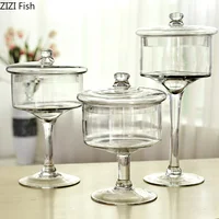 Minimalist European Tall Clear Glass Jar Cake Pan Candy Pots Tea Caddy Desk Decoration Dried Fruit Dessert Storage Jars with Lid 2