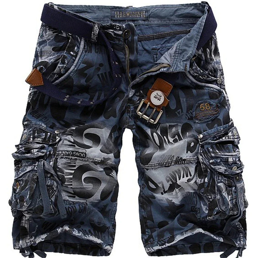 Summer Men's Casual Shorts Fashion Camouflage Multi-pocket Zipper Loose Military Combat Work Shorts Breathable Five Pants 2