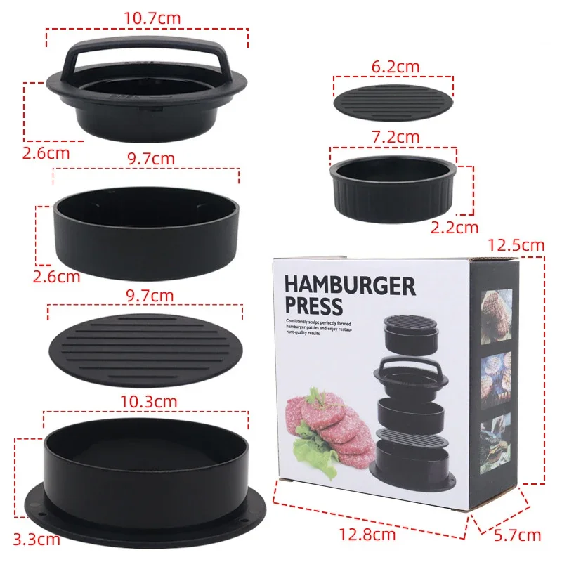 3 in 1 Hamburger Meat Press Machine Non-stick Burger Pattie Press Pork Beef Patty Maker Mold for Stuffed Burgers Kitchen Tools