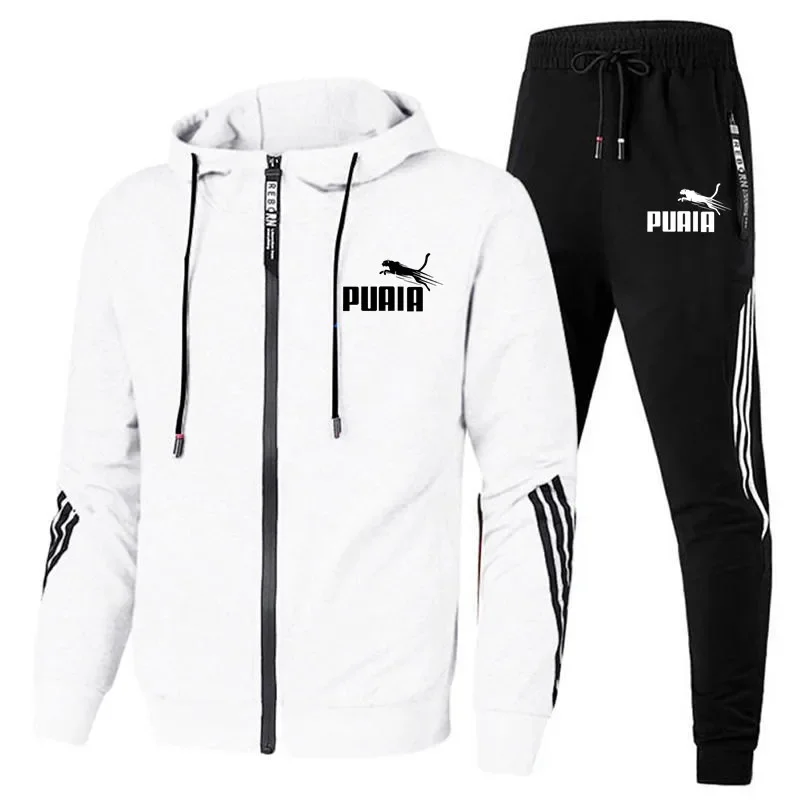 Survêtement à rayures pour hommes, veste cardigan à fermeture éclair, pantalon de survêtement, course à pied, fitness, basket-ball, jogging, mode, imbibé, automne, nouveau, ensemble 2 pièces
