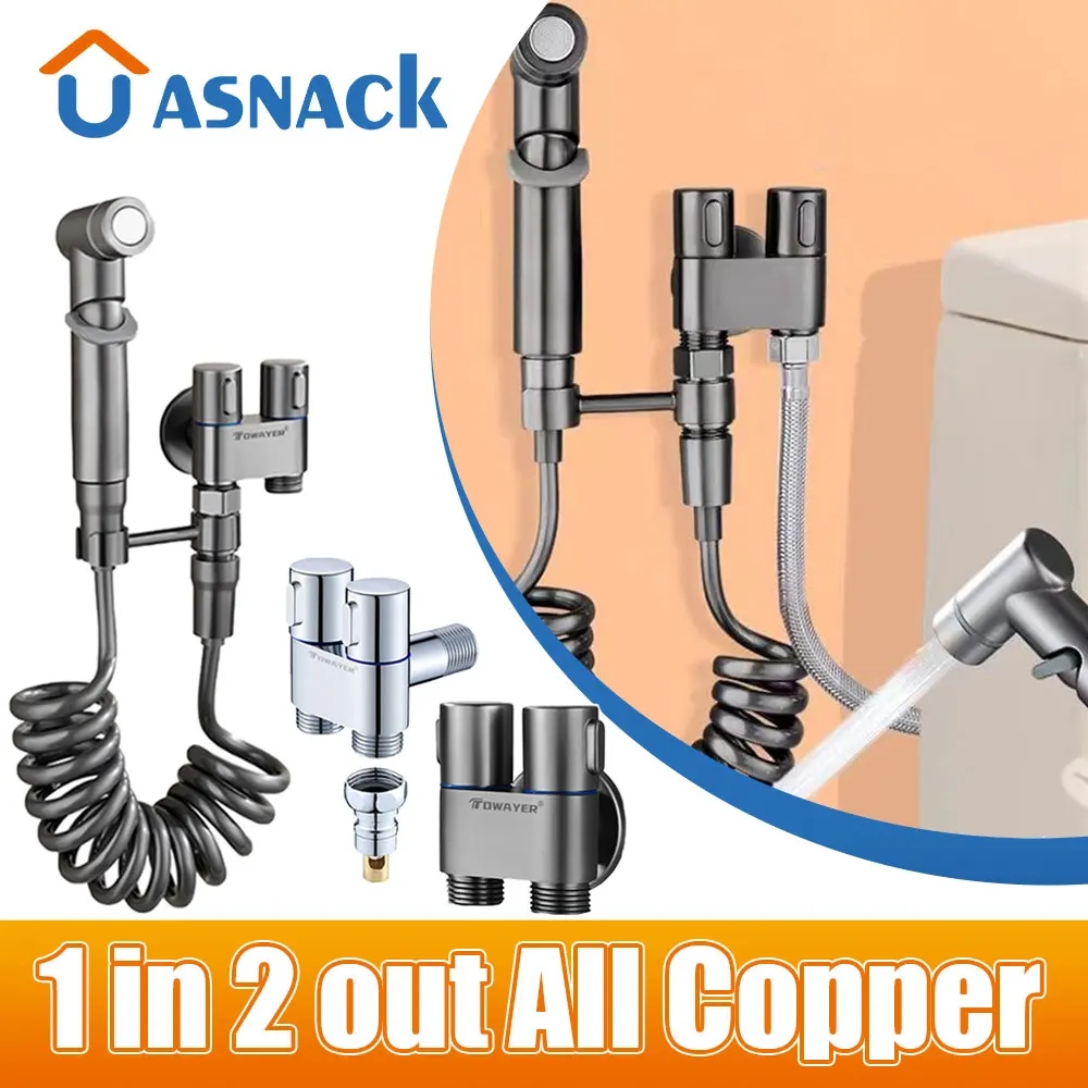 벽걸이 변기 비데 분무기 세트, 이중 제어 삼각 밸브, 변기 플러싱 스프레이건, 욕실 액세서리, 1 in 2 out 