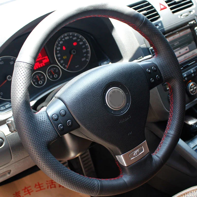 CARDAK 블랙 인조 가죽 자동차 핸들 커버 폭스 바겐 골프 5 Mk5 Passat B6 Mk5 Tiguan 2007 2008 2009 2010 2011