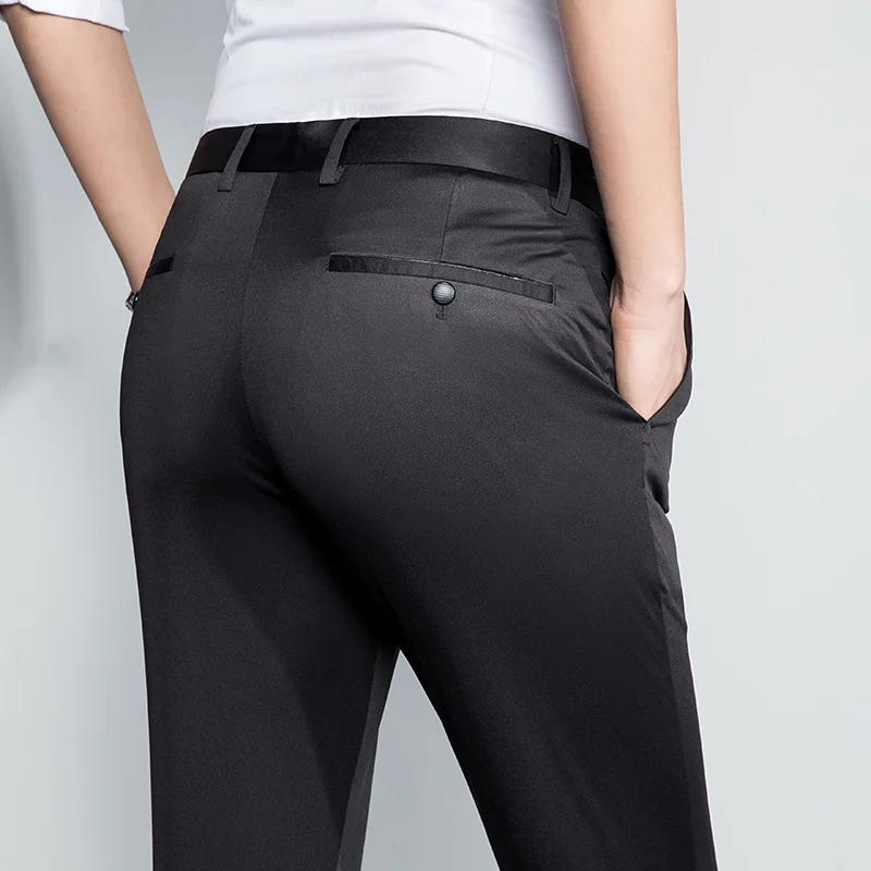 Spring Autumn Men's Casual Trousers Straight Barrel Solid Button Zipper Pocket Fashion Elegant Office Slim Fit Commuter Pants