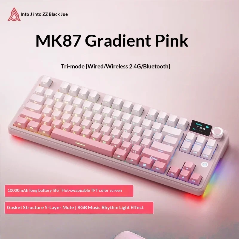 Ajazz Mk87 Mekanik Klavye Kablosuz Bluetooth Oyun Ofis Bilgisayarı Masaüstü Dizüstü Bilgisayarlar İçin Kablolu Seçenekli Hot Swap Ekran