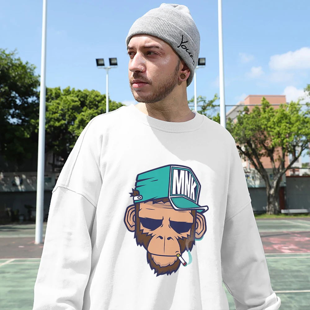 

Cool Mr Smoking Monky Printed Cotton Man Sweatshirt Casual Hip-Hop Clothes Fashion Aesthetic Sweatshirts Niche Trend Sweatshirts