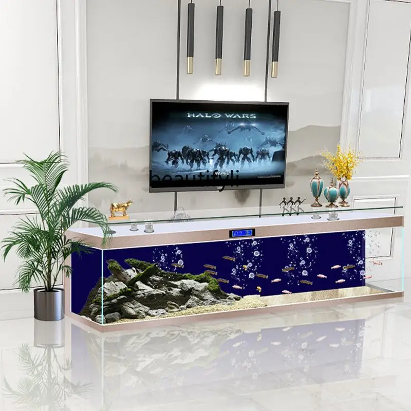 

Super White Glass Light Luxury TV Cabinet Fish Globe Home Small and Medium Sized Living Room Ecological Aquarium