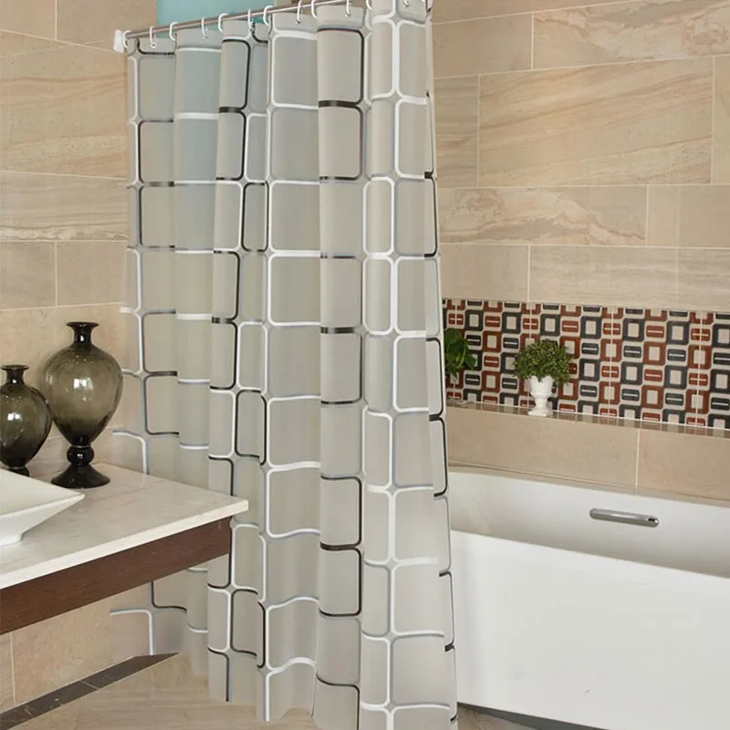 Bathroom Shower Curtains Waterproof PEVA Modern Geometric Plaid Pattern Farmhouse Home Decoration Translucent