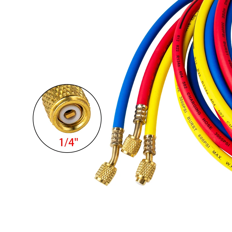 차량용 냉매 충전 호스, HVAC R12 R22 R134A R502 404A, 자동차 A/C 냉동 시스템 A/C 부품, 118 인치 (3 미터), 1/4 인치