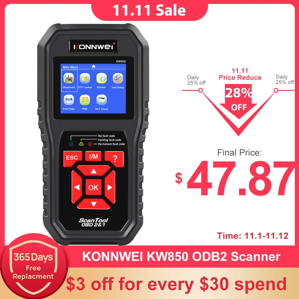Obd2 Scanner Professional Konnwei Kw850 Obdii Code Reader Vehicle Engine I/m Check Auto