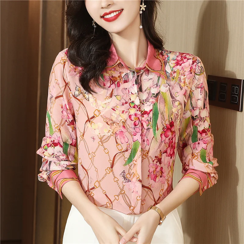 

Dropshipping Spring Summer Fall Vintage Floral Print Collar Long Sleeve Women Ladies Casual Party OL Workwear Top Shirt Blouse