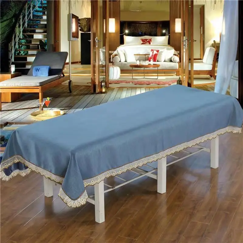Beauty Salon Thickened Bed Sheets with Hole Physiotherapy Massage Spa Solid Color Lace Cotton Linen Bed Cover Bedspread 4