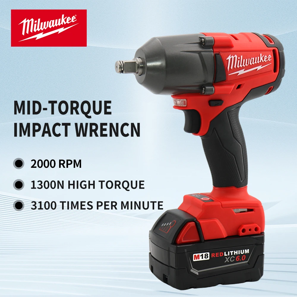 Impact Wrench Milwaukee Mid-Torque Professional 18V Lithium Battery Electric Cordless High Speed Car Truck Repair Power Tools
