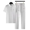 Foreign Trade 2024 Summer Thin Ice Silk Short Sleeved Set for Men's Casual Lapel T-shirt, Cropped Pants, Sports Two-piece Set 2