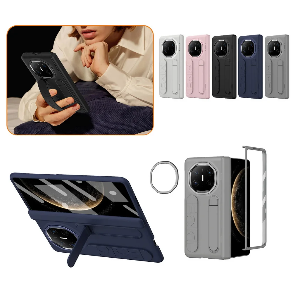Multifunctional Kickstand Wrist Strap Folding Tempered Glass Protective Case