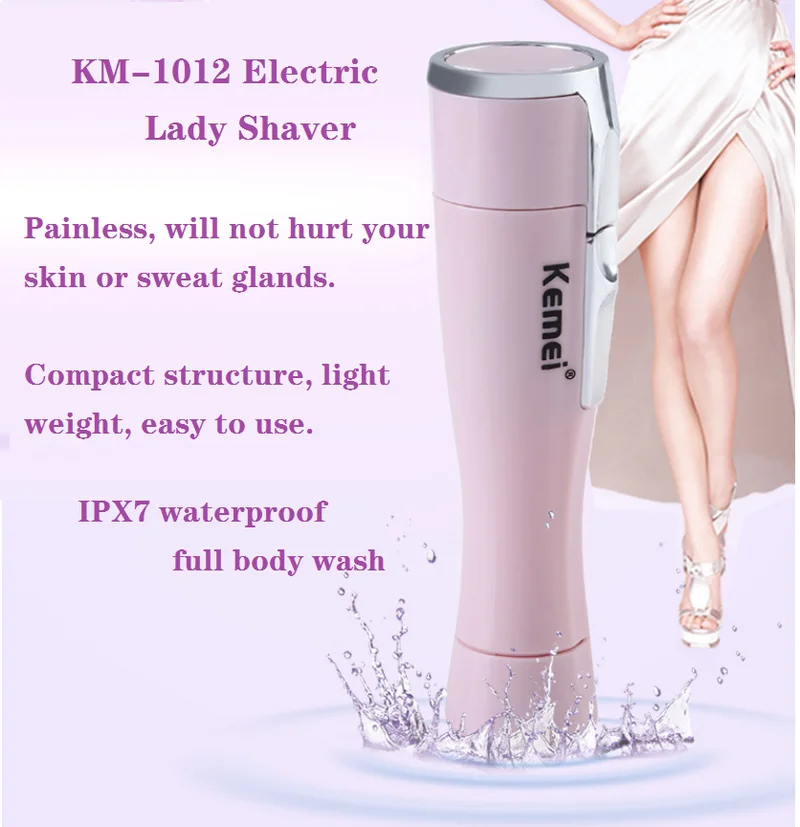 

Kemei KM-1012 Ladies Electric Shaver Portable Mini Epilator Bikini Hair Removal Underarm Painless Razor Professional Electric Tr