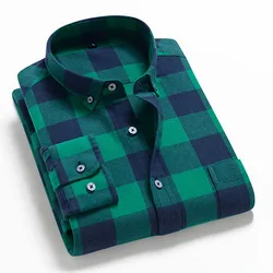 2023 Autumn Winter 100% Cotton Men Casual Plaid Flannel Shirt Long-Sleeved Single Pocket Standard-fit Comfortable Soft Shirts