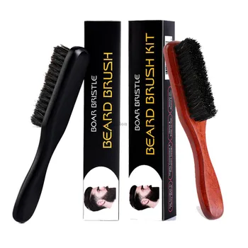 1 spazzola per barba con manico in legno, pettine per la cura della barba con setole naturali di cinghiale, strumento per lo styling dei capelli, per rendere la barba ordinata e favorire la crescita