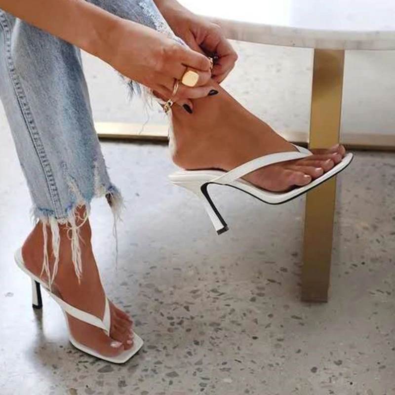 Chanclas de tacón alto para Mujer, sandalias blancas y negras con