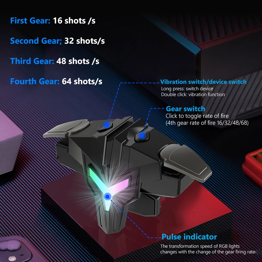 1/2pcs RGB/Mechanical 4 Finger Mobile Gaming Trigger for PUBG Mobile Game Joystick Trigger Aim Trigger Button for Mobiles Phones