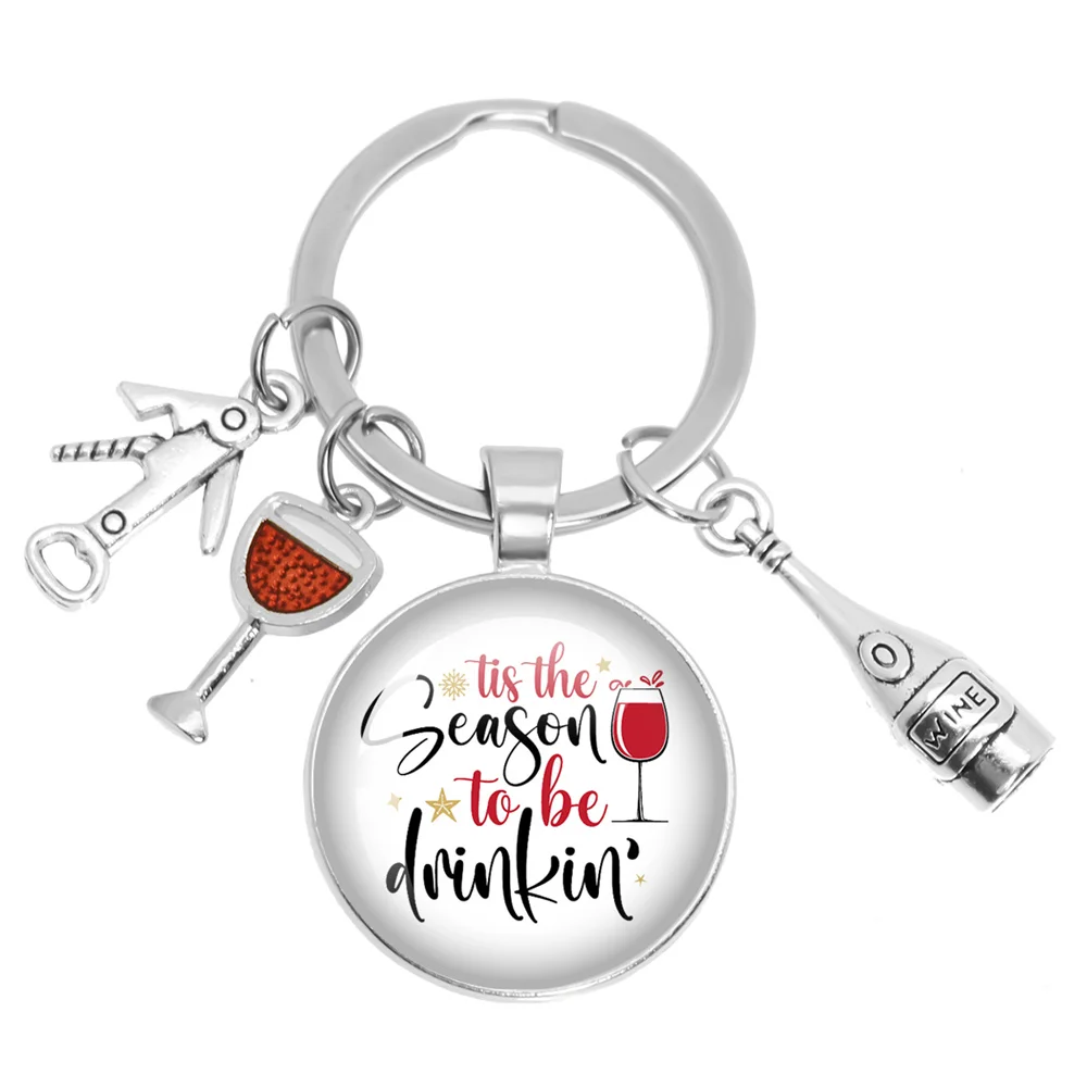 Personalizzazione Natale Vino Rosso Testo Buon Natale Portachiavi In Vetro Gioielli Di Babbo Natale Regali Per La Famiglia E Gli Amici