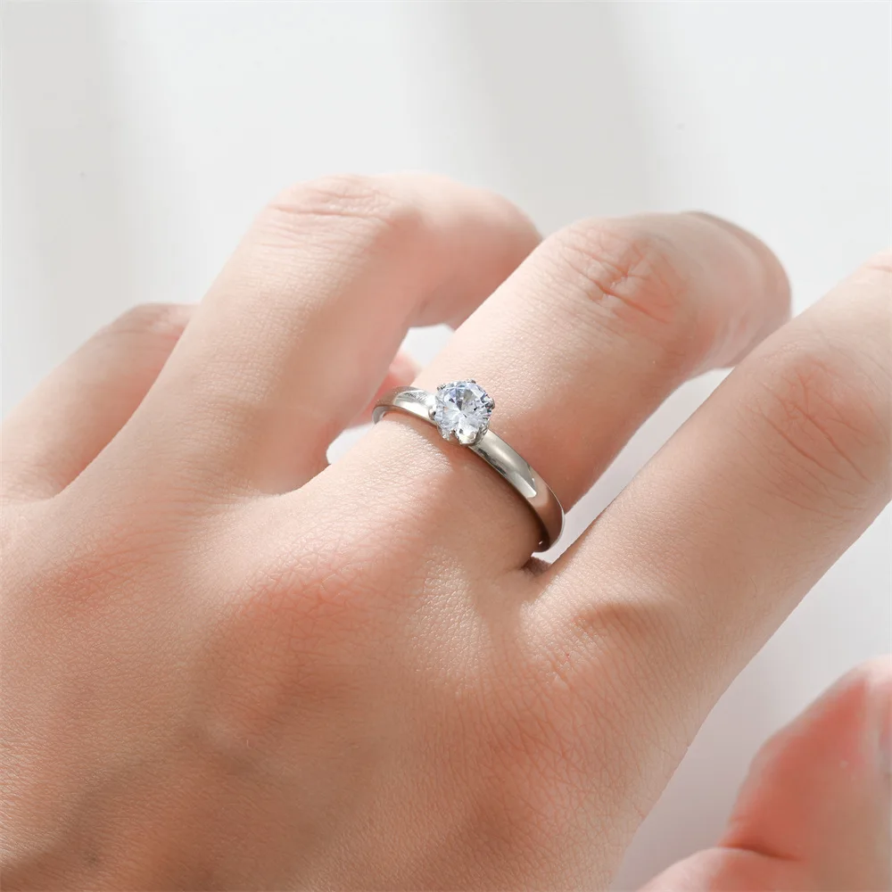 Stainless Steel Ring Zirconia Ring For Men Women Wedding Engagement Unisex Jewelry