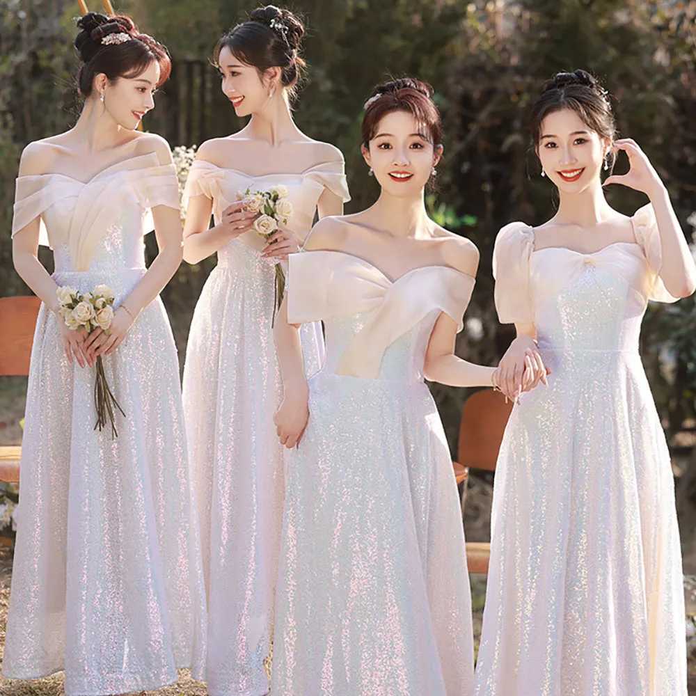 

Bridesmaid Dresses Wedding Banquet 2024 Luxury Off The Shoulder Sequins Slim Wedding Sisters Dresses Women Formal Evening Dress