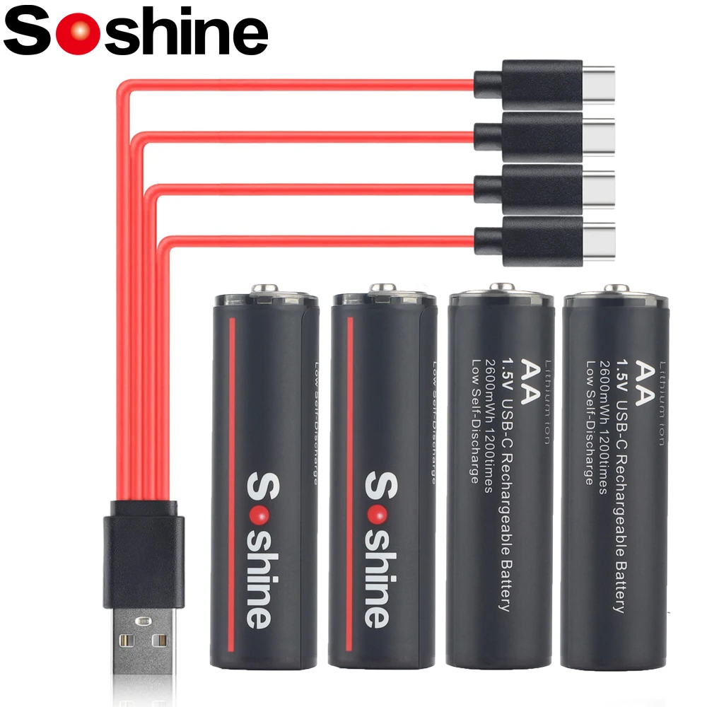 Soshine batterie rechargeable li ion 1 5 v 2600 mwh piles au lithium aa